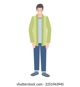 Young good-looking man in full-length casual clothing. Illustration in simple flat style.