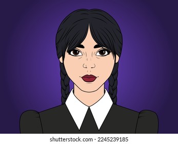 Young gothic girl with pigtails in comic style. Vector illustration