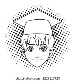 young graduate man cartoon black and white