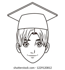 young graduate man cartoon in black and white