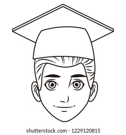 young graduate man cartoon in black and white