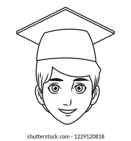 young graduate man cartoon in black and white