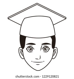 young graduate man cartoon in black and white