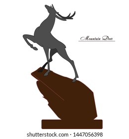 Young gray mountain deer on a high hill, on a white background, vector