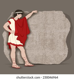 Young Greek standing at a piece of stone block going to carve something significant vector illustration