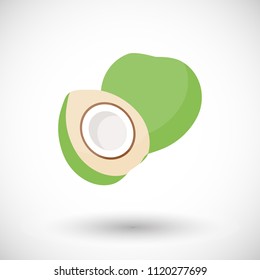 Young green coconut vector flat icon, flat design of tropical exotic fruit with round shadow isolated on the white background, vector illustration