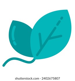 Young green leaves with stem. Conservation of forests and respect for nature. Symbol of concern for nature and environment. Simple Flat vector isolated on white background