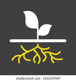 Young green plant with strong roots visible isolated vector glyph icon. Graph symbol for agriculture, garden and plants web site and apps design, logo, app, UI