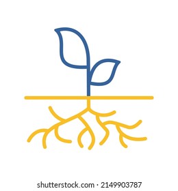 Young green plant with strong roots visible vector icon. Graph symbol for agriculture, garden and plants web site and apps design, logo, app, UI