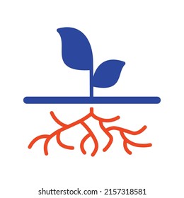 Young green plant with strong roots visible vector glyph icon. Graph symbol for agriculture, garden and plants web site and apps design, logo, app, UI