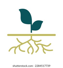 Young green plant with strong roots visible vector icon. Graph symbol for agriculture, garden and plants web site and apps design, logo, app, UI