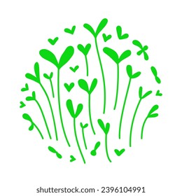 Brotes verdes jóvenes. Ilustración plana de color vectorial aislada en fondo blanco.