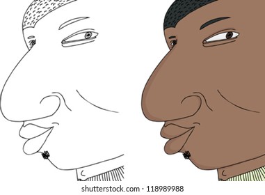 Young grinning black man with expression on isolated background