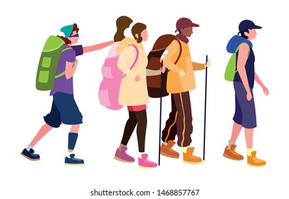 young group people hiking wanderlust