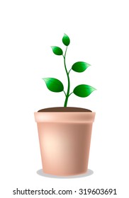 Young growing five-leaf plant in a pot - eps10 vector illustration