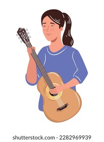 Young guitarist with music instrument icon isolated