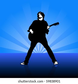 young guitarist on stage vector illustration