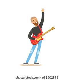 Young guitarist playing on electric guitar vector Illustration