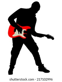 Young guitarist plays on the electric guitar, vector