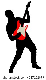 Young guitarist plays on the electric guitar, vector