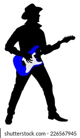 Young guitarist plays on the electric guitar, vector 