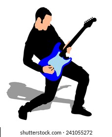 Young guitarist plays on the electric guitar, vector 