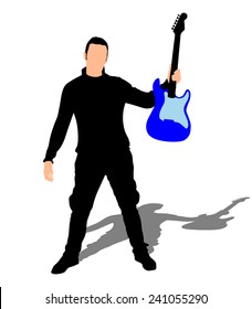 Young guitarist plays on the electric guitar, vector 