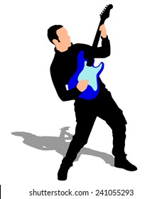 Young guitarist plays on the electric guitar, vector 