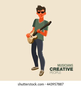 Young guitarist plays on the electric guitar. Creative people