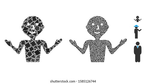 Young guru icon mosaic of joggly items in variable sizes and color tinges, based on young guru icon. Vector unequal pieces are grouped into collage. Young guru icons collage with dotted pattern.