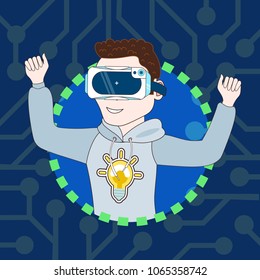 Young Guy In 3d Virtual Reality Goggles Profile Icon Avatar