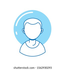 young guy avatar , person line fill vector illustration blue design
