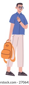 Junger Mann mit Rucksack. Farbe Schüler oder Schüler Charakter