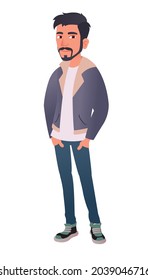 Hombre joven con barba en una chaqueta de denim