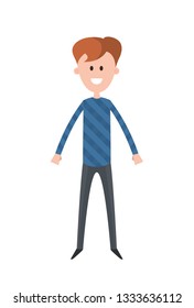 young guy in blue striped sweater and red hair, flat style