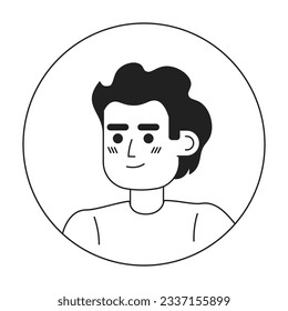 Young guy brunette monochrome flat linear character head. Man looks away. Editable outline hand drawn human face icon. 2D cartoon spot vector avatar illustration for animation