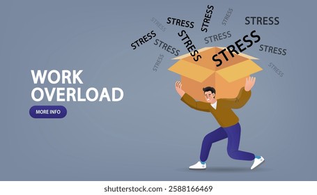 Young guy carrying problems alone. Man with anxiety. young man carried a doodle on his back. Pressure, stress and burnout. Mental health and psychological problems. Fears and disappointments. vector