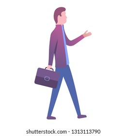 Young guy cartoon character. The businessman with a portfolio. Flat style illustration vector.The man with a case.Isolated on a white background.