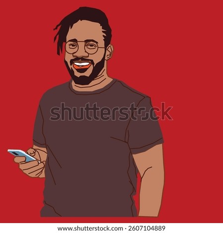 young guy with a dreadlock hair holding a cell phone smiling