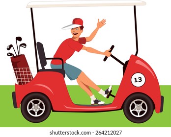 Young Guy Driving Golf Cart Bag Stock Vector (Royalty Free) 264212027 ...