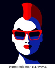 Young guy or girl with punk hair, wearing sunglasses. Vector illustration