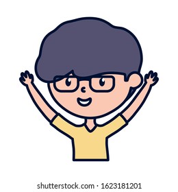 young guy hands up celebration cartoon character vector illustration