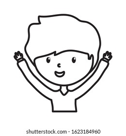 young guy hands up celebration cartoon character vector illustration