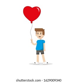 young guy with a heart balloon. Vector