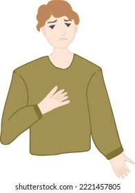 young guy holding his heart expressing upset heartache and chagrin Isolated vector illustration