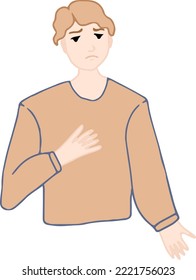 young guy holding his heart expressing upset heartache and chagrin Isolated vector illustration