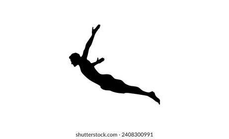 young guy jumping into the water, black isolated silhouette