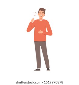 Young guy is laughing. Vector illustration in cartoon style.