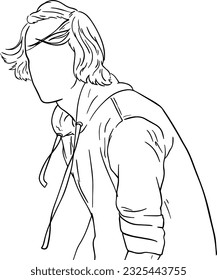ein junger Mann mit langen Haaren in einer Doodle-Linearcartoon-Färbung