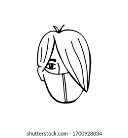 Joven con una máscara dibujada a mano. Ilustración vectorial para web, folletos, volantes.